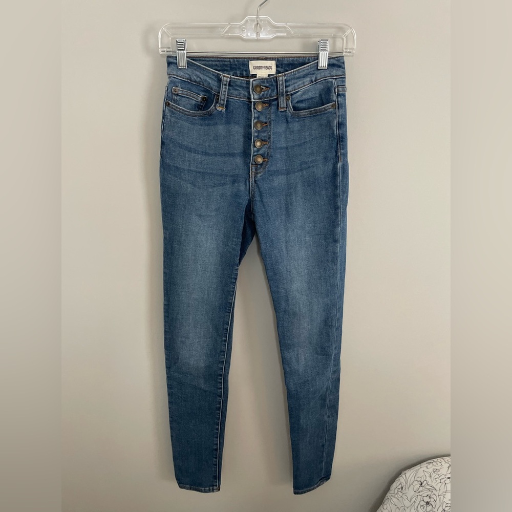 High-Waisted Medium Wash Denim Jeans - 24 Long